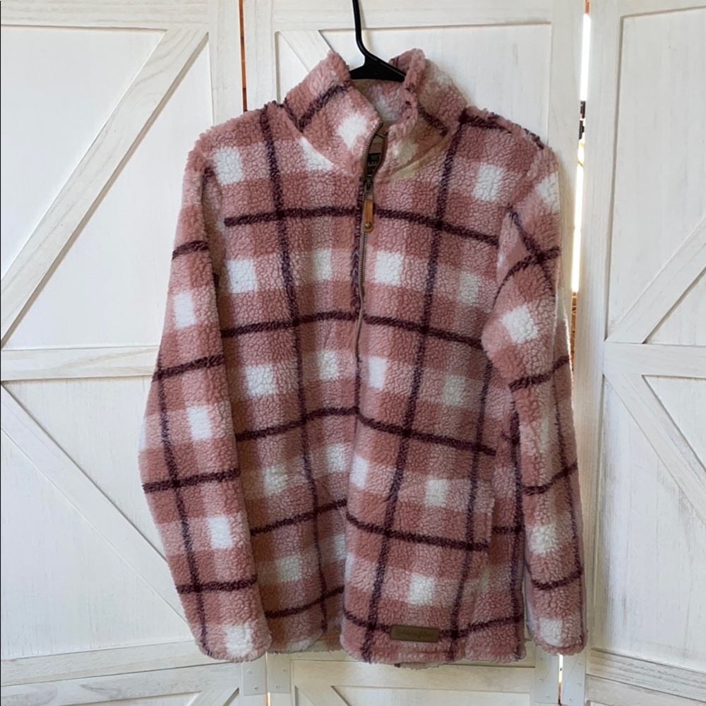 Plaid Fleece Pullover in Pink and White